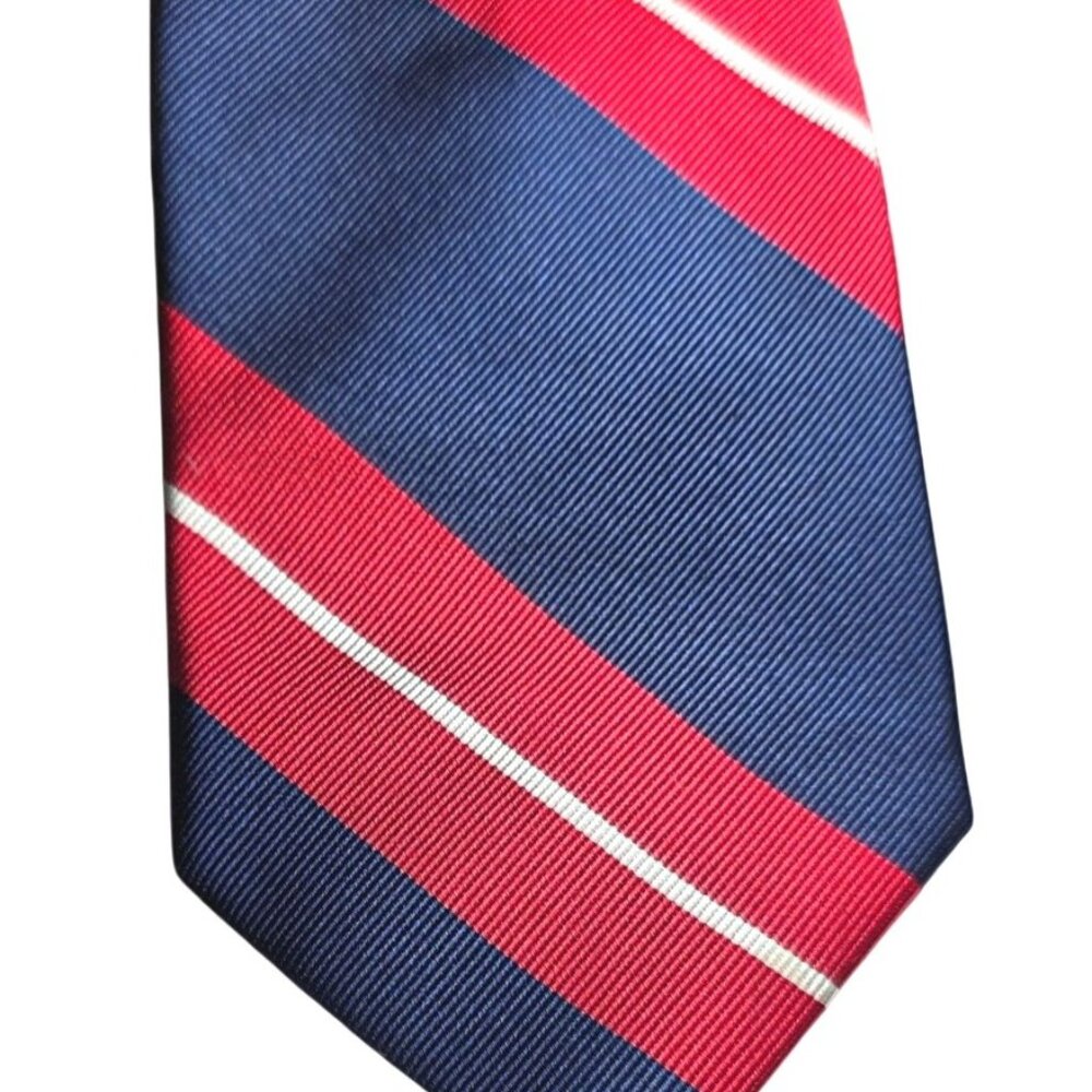 G.H. Bass & Co. Red & Navy Striped 100% Silk Repp Tie